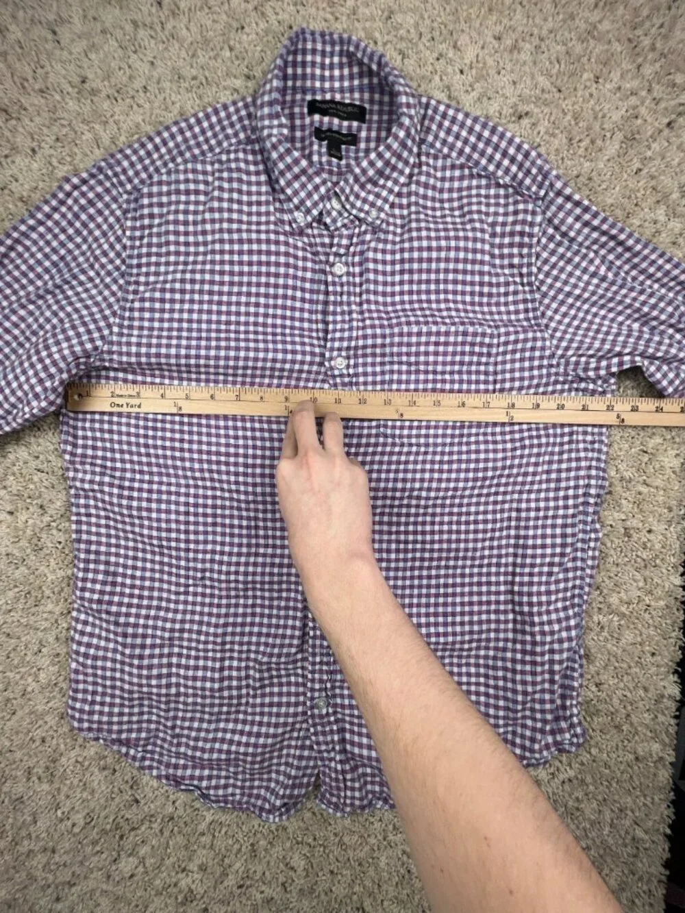 Banana Republic Linen Camden Standard Fit Button Up Shirt Large Purple Check